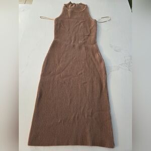 Knit Ribbed Bodycon Camel Sleeveless Dress